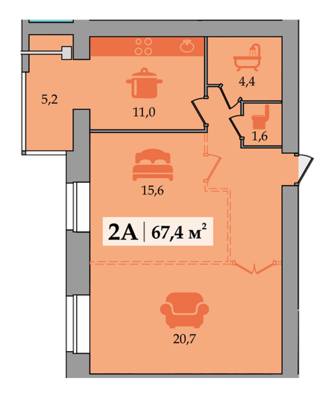 2-комнатная 67.4 м² в ЖК Счастливый от 15 800 грн/м², Днепр