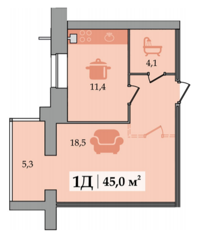 1-комнатная 45 м² в ЖК Счастливый от застройщика, Днепр