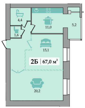 2-комнатная 67 м² в ЖК Счастливый от 15 800 грн/м², Днепр