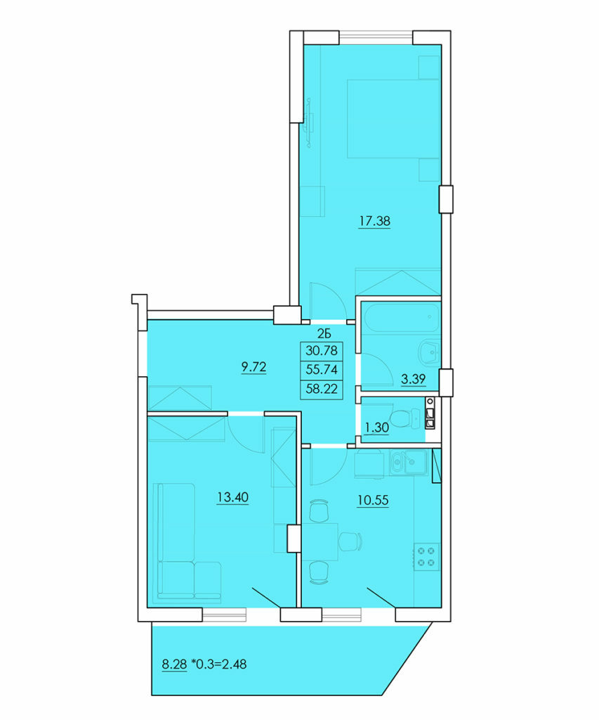 2-кімнатна 58.22 м² в ЖК Ventum від 17 900 грн/м², с. Крижанівка