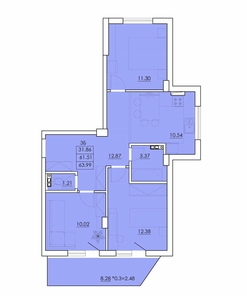 3-комнатная 63.99 м² в ЖК Ventum от 18 050 грн/м², с. Крыжановка