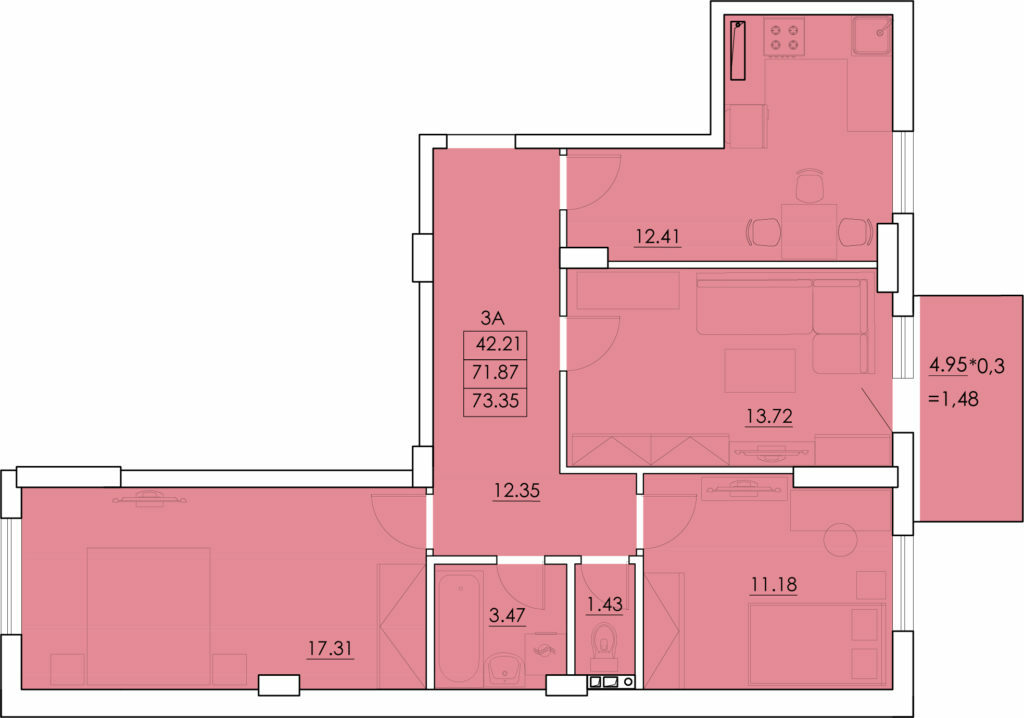 3-комнатная 73.35 м² в ЖК Ventum от 20 850 грн/м², с. Крыжановка