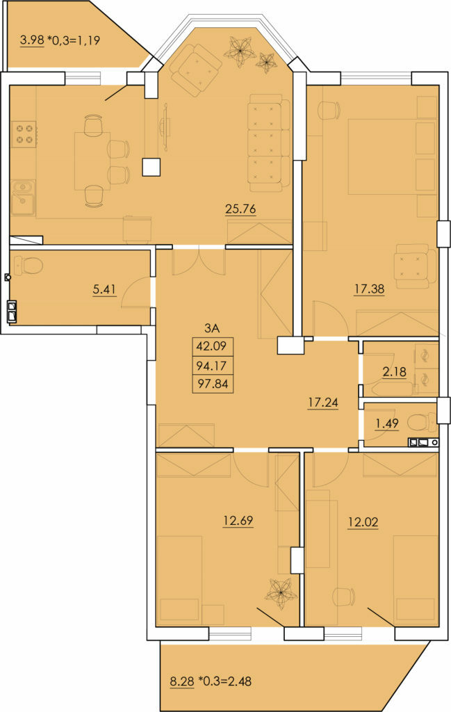 3-кімнатна 97.84 м² в ЖК Ventum від 18 050 грн/м², с. Крижанівка