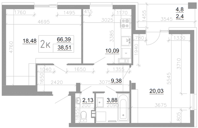 2-комнатная 66.39 м² в ЖК Scandia от 15 800 грн/м², г. Бровары