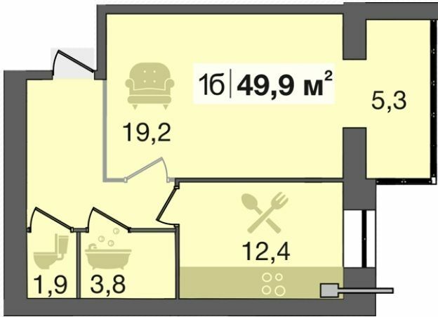 1-кімнатна 49.9 м² в ЖК Дніпровська Брама від 14 500 грн/м², смт Слобожанське