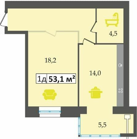 1-комнатная 53.1 м² в ЖК Днепровская Брама от 14 500 грн/м², пгт Слобожанское