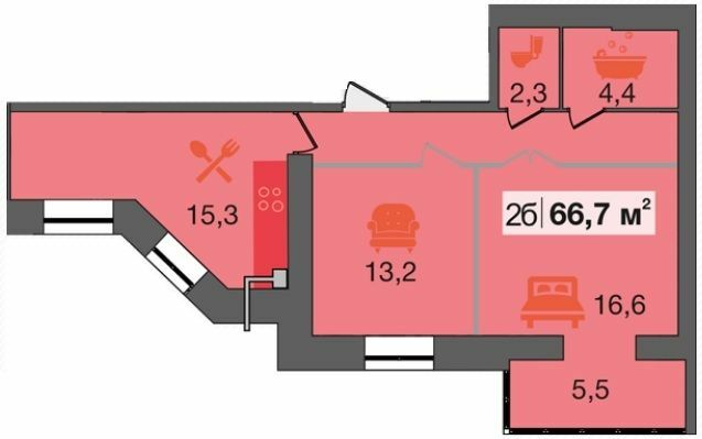 2-комнатная 66.7 м² в ЖК Днепровская Брама от 13 900 грн/м², пгт Слобожанское