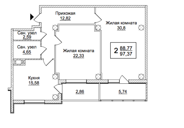 2-комнатная 97.37 м² в ЖК Слобожанский квартал от 14 050 грн/м², Харьков