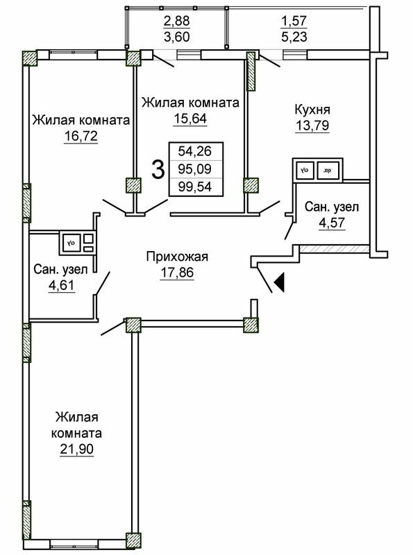 3-комнатная 99.54 м² в ЖК Слобожанский квартал-2 от 15 850 грн/м², Харьков