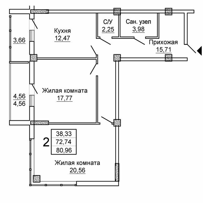 2-кімнатна 80.96 м² в ЖК Слобожанський квартал-2 від 16 050 грн/м², Харків