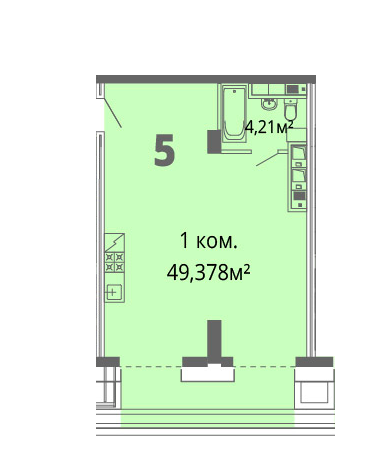 1-кімнатна 49.37 м² в ЖК Грані від 26 200 грн/м², Дніпро