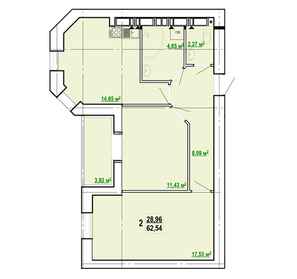 2-комнатная 62.54 м² в ЖК Сокольники от 15 100 грн/м², Харьков