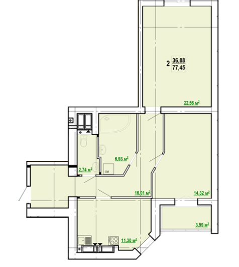 2-комнатная 77.45 м² в ЖК Сокольники от 15 100 грн/м², Харьков