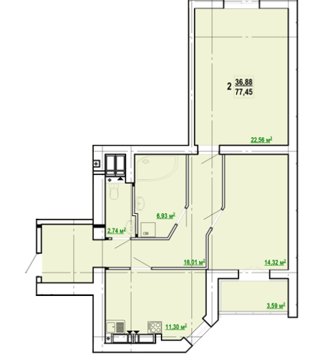 2-кімнатна 77.45 м² в ЖК Сокільники від 15 100 грн/м², Харків