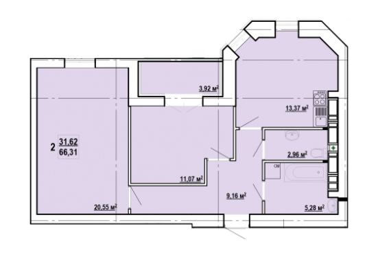 2-комнатная 66.31 м² в ЖК Сокольники от 15 100 грн/м², Харьков