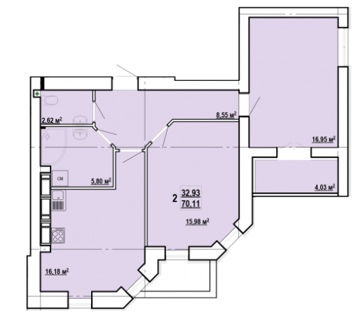 2-комнатная 70.11 м² в ЖК Сокольники от 15 100 грн/м², Харьков