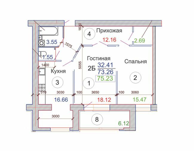 2-комнатная 75.23 м² в ЖК Пролисок от застройщика, Днепр