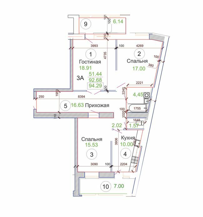 3-комнатная 94.29 м² в ЖК Пролисок от застройщика, Днепр