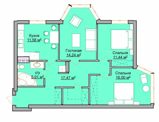 3-комнатная 83 м² в ЖК на ул. Мандрыковская, 134, 136 от застройщика, Днепр