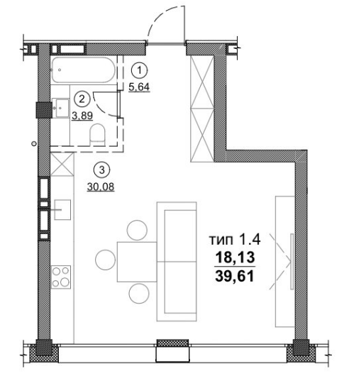 1-комнатная 39.61 м² в ЖК Олимпийский от 16 000 грн/м², Днепр