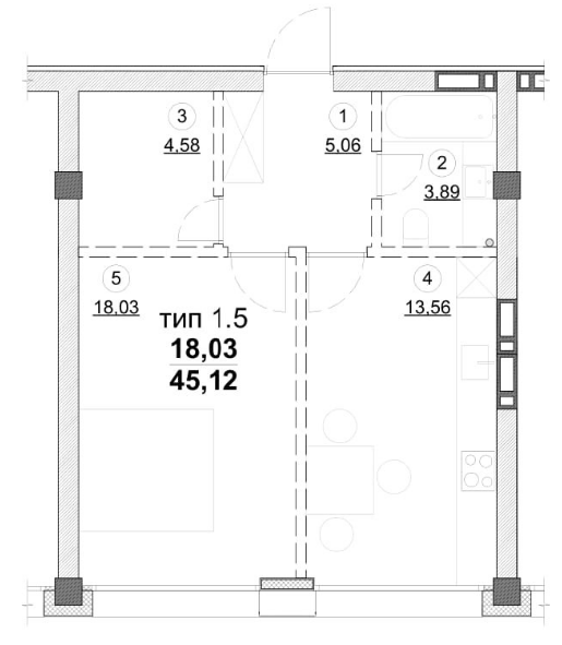 1-кімнатна 45.12 м² в ЖК Олімпійський від 16 000 грн/м², Дніпро