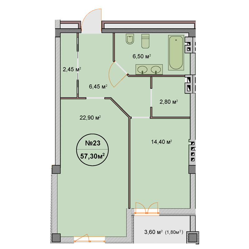 1-кімнатна 57.3 м² в ЖК Фелічіта від 32 500 грн/м², Харків