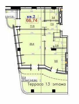 2-комнатная 66.74 м² в ЖК Loft Smart от застройщика, Днепр