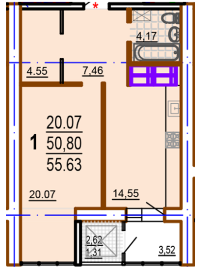 1-комнатная 55.63 м² в ЖК Шекспира от 17 800 грн/м², Харьков