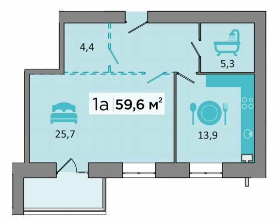 1-комнатная 59.6 м² в ЖК Dubinina от 19 500 грн/м², Днепр