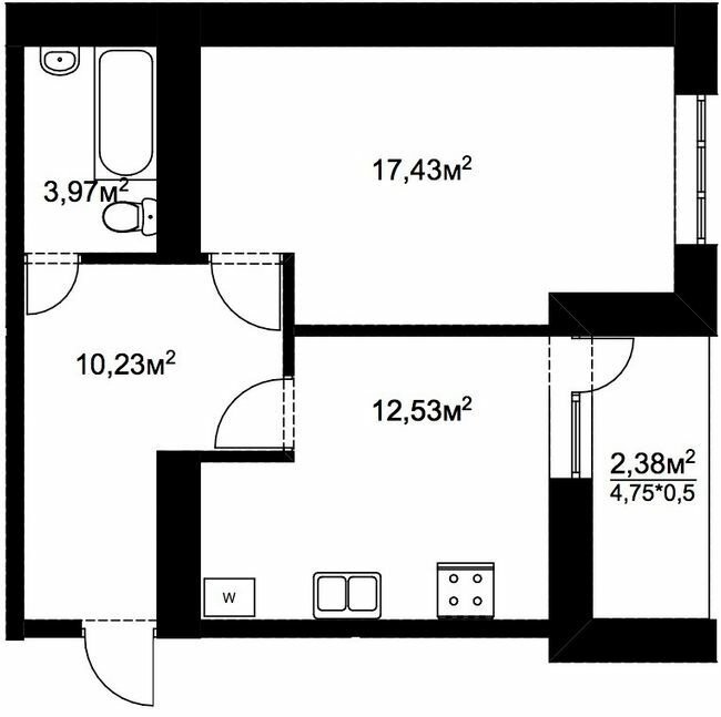 1-комнатная 46.58 м² в ЖК Подворье от 12 500 грн/м², с. Подворки