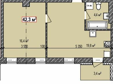 1-комнатная 42.3 м² в ЖК Dresden от 17 000 грн/м², г. Каменское