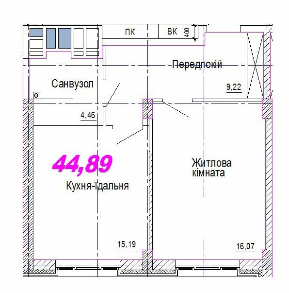 1-кімнатна 44.89 м² в ЖК Favorit від 31 600 грн/м², Дніпро