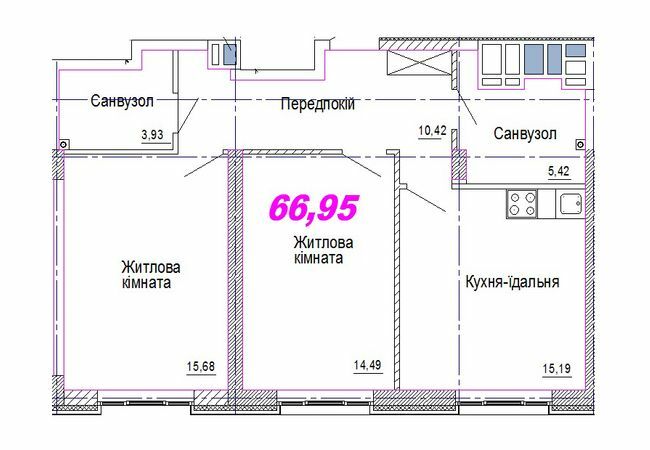2-кімнатна 66.95 м² в ЖК Favorit від 31 600 грн/м², Дніпро