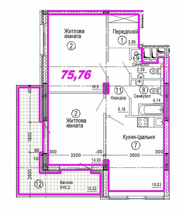 2-комнатная 75.76 м² в ЖК Favorit от 31 600 грн/м², Днепр