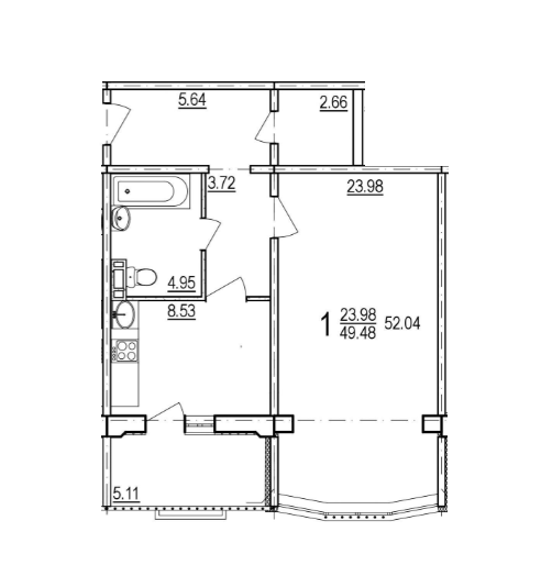 1-комнатная 49.48 м² в ЖК на ул. Дагаева, 3 от застройщика, пгт Песочин