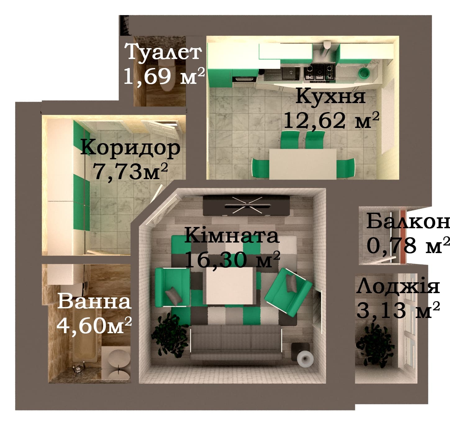 1-комнатная 46.86 м² в ЖК Caramel Residence от 17 800 грн/м², Луцк