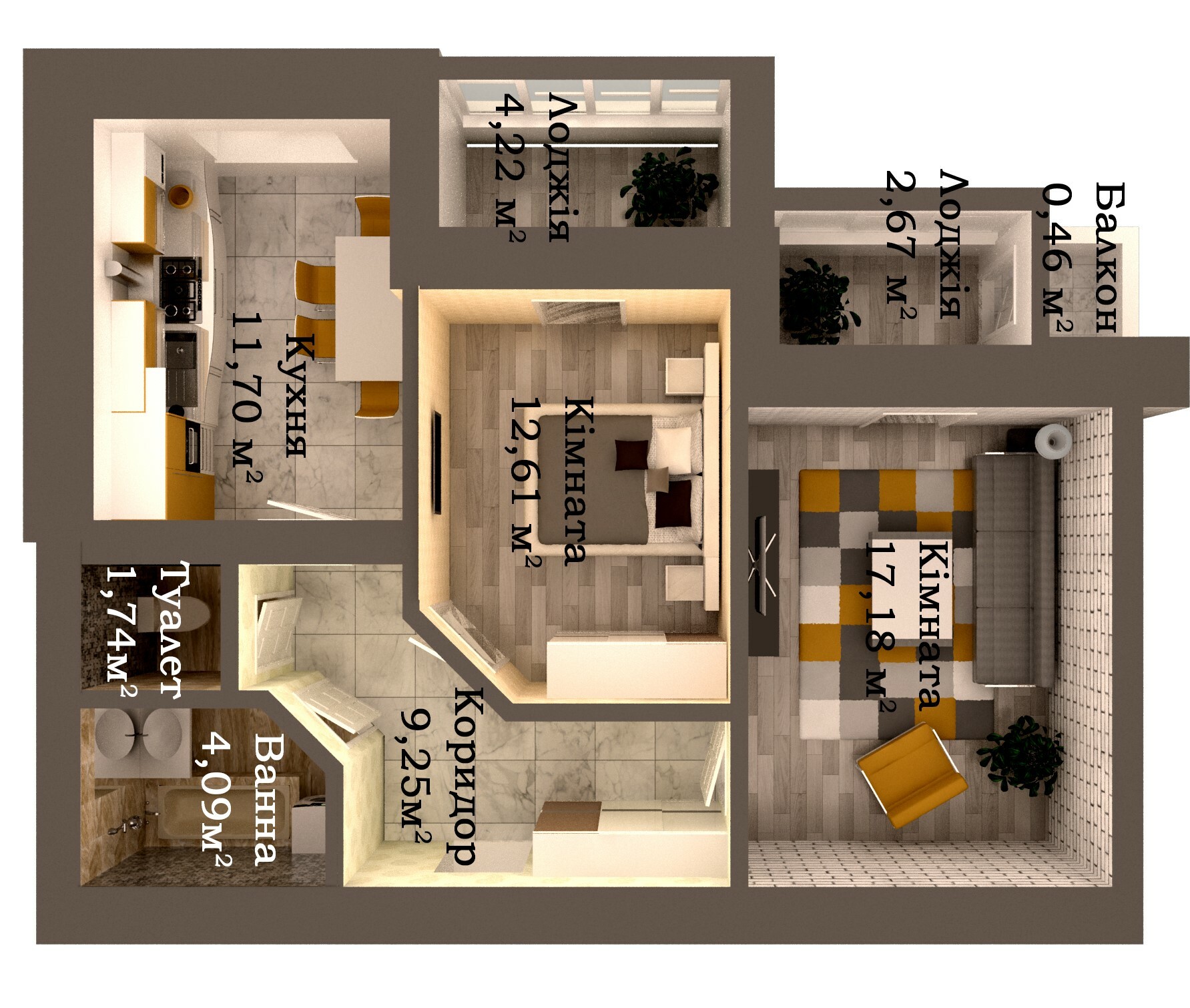2-комнатная 63.92 м² в ЖК Caramel Residence от 18 300 грн/м², Луцк