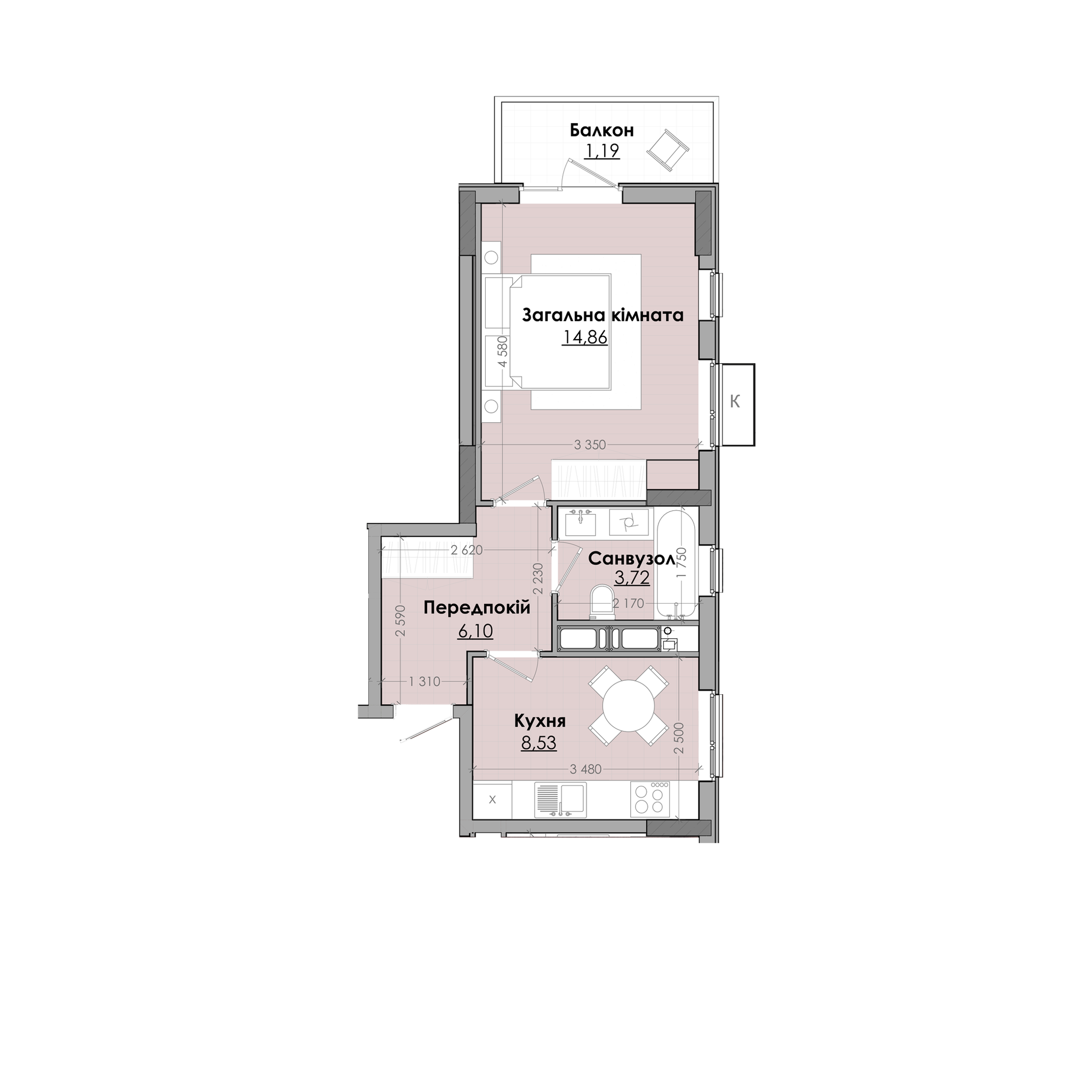 1-комнатная 34.4 м² в ЖК Millennium от 13 500 грн/м², г. Любомль