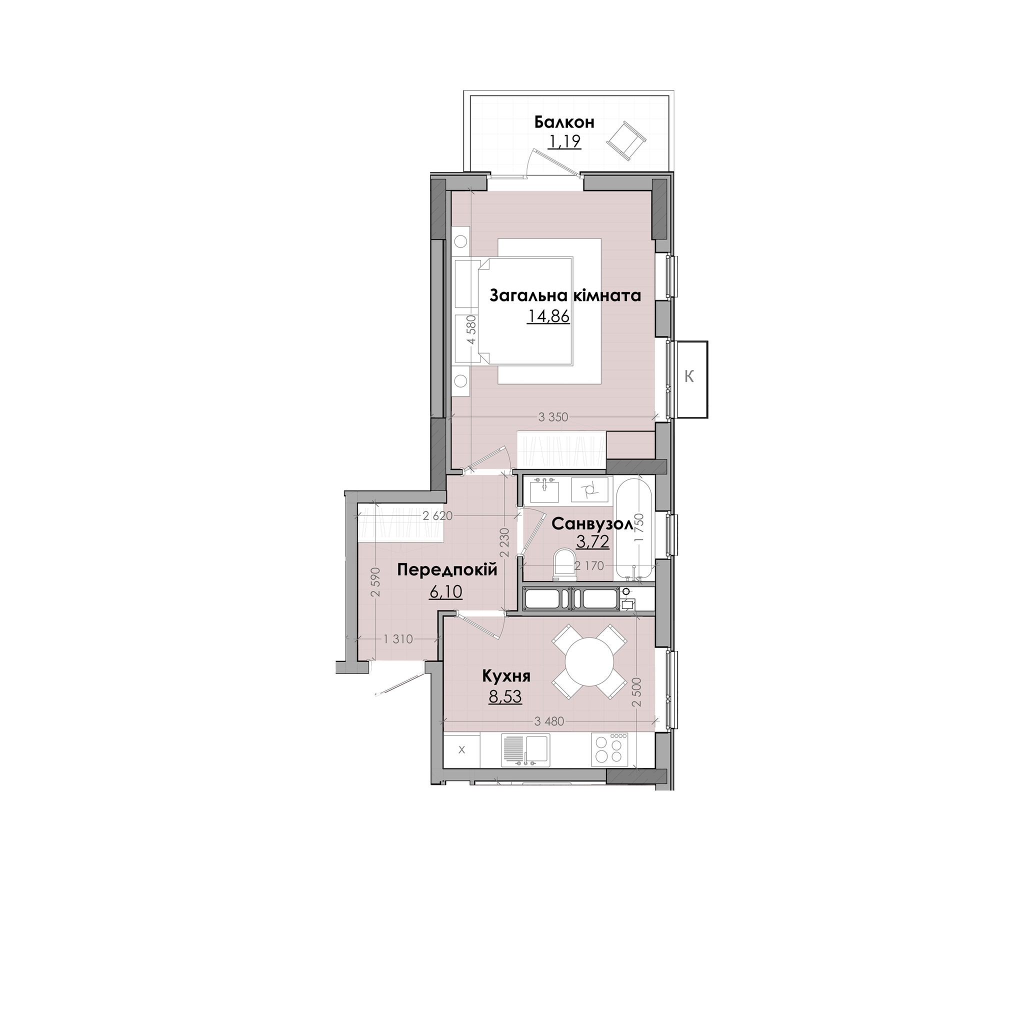 1-кімнатна 34.4 м² в ЖК Millennium від 13 500 грн/м², м. Любомль