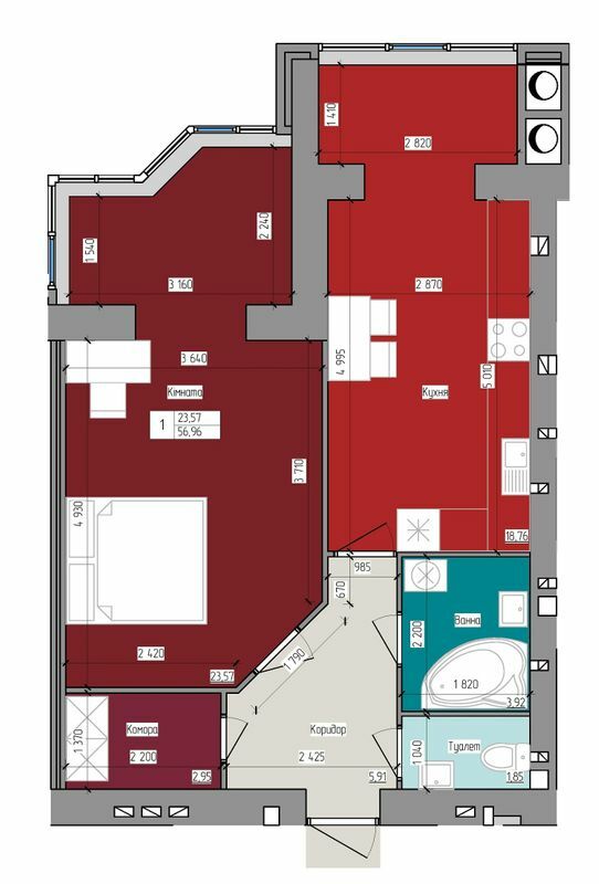 1-кімнатна 56.96 м² в ЖК Атлант від 15 000 грн/м², Луцьк