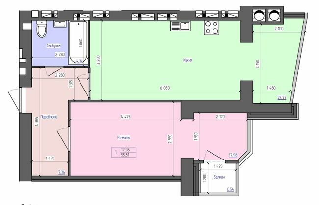 1-комнатная 55.81 м² в ЖК Атлант от 14 000 грн/м², Луцк