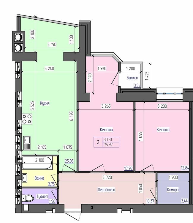 2-кімнатна 75.92 м² в ЖК Атлант від 13 000 грн/м², Луцьк