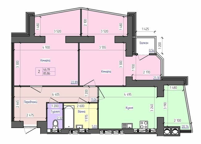 2-кімнатна 85.86 м² в ЖК Атлант від 13 000 грн/м², Луцьк