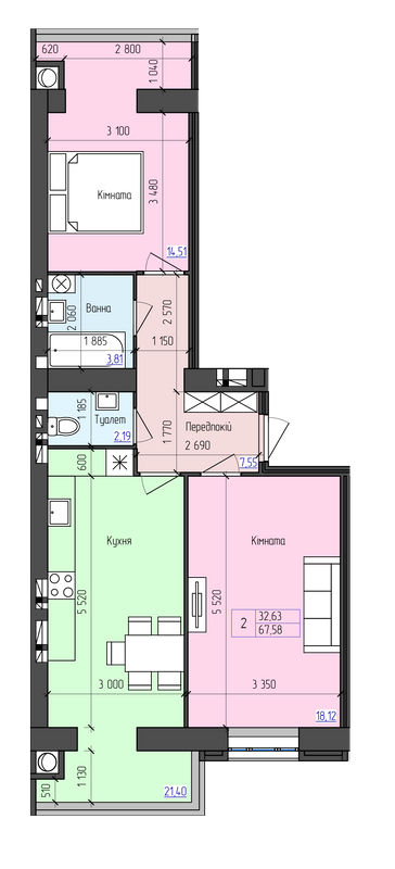 2-комнатная 67.58 м² в ЖК Атлант от 17 500 грн/м², Луцк