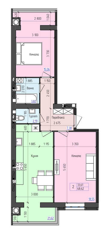 2-комнатная 68.62 м² в ЖК Атлант от 14 600 грн/м², Луцк