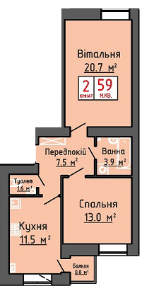 2-комнатная 59 м² в ЖК Триумф от 17 000 грн/м², Луцк