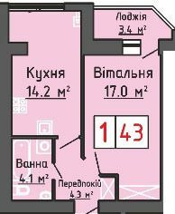 1-кімнатна 43 м² в ЖК Волошковий дім від 15 000 грн/м², с. Липини