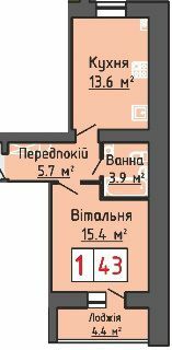 1-кімнатна 43 м² в ЖК Волошковий дім від 15 000 грн/м², с. Липини