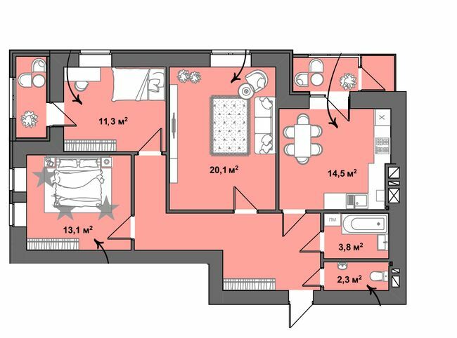 3-комнатная 87.7 м² в ЖК Dream Town от застройщика, Луцк