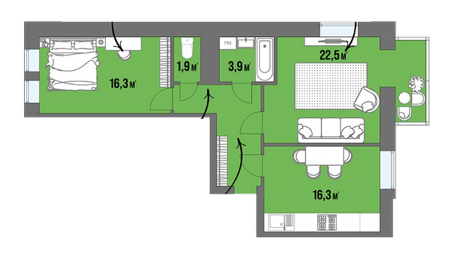 2-кімнатна 68.5 м² в ЖК Dream Town від 14 250 грн/м², Луцьк